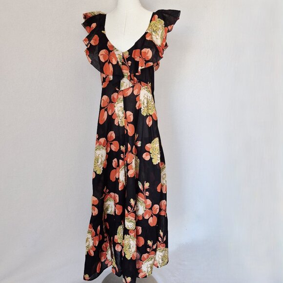 NWoT  The GREAT. The Geranium Midi Dress Romantic Ruffle V-Neck Cabbage Rose - Picture 1 of 16